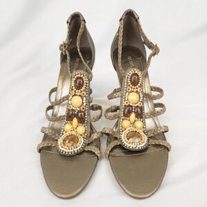 BCBGeneration Polands Taupe Grey Metallic Beaded Rhinestone Stiletto Heels